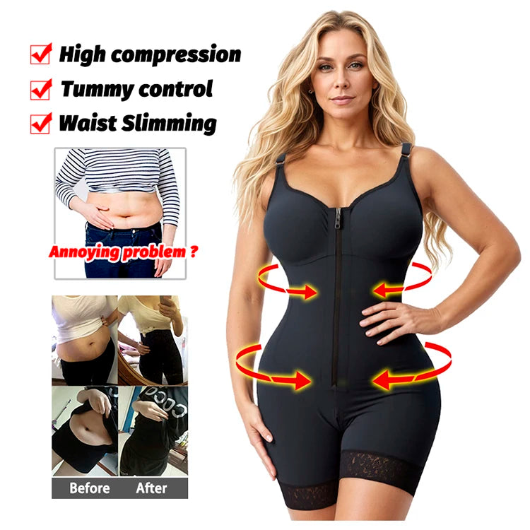 Women’s YIANNA Fajas Colombianas shapewear  Tummy Control Butt Lifter Shaper with Zipper Crotch detachable shoulder strap