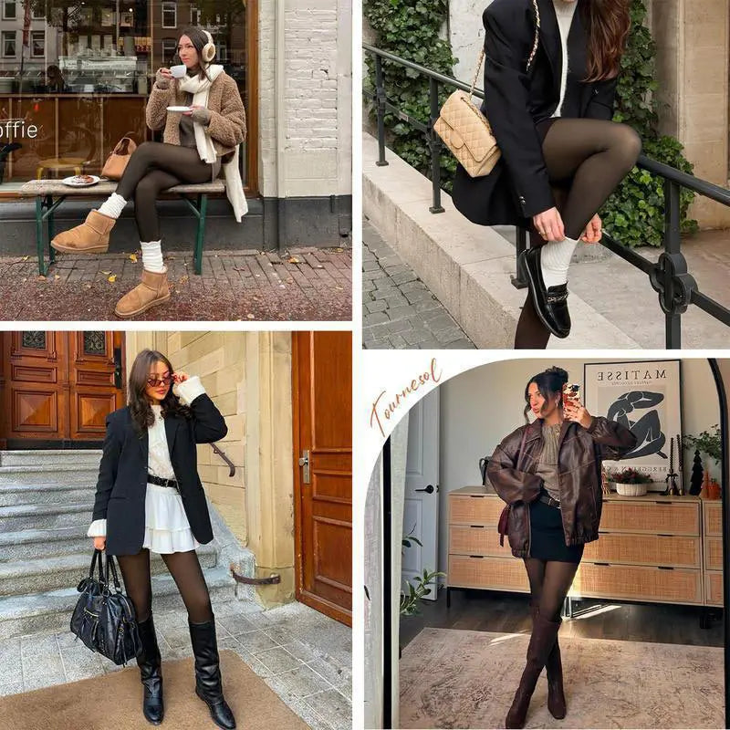 NEW COMPRESSION BAND AND SINGLE SEAM OPTION! THE ORIGINAL LEGGINGS WITH MAGIC FLEECE LINING - 4 COLORS - CLOSED FOOT - Fleece tights available in skin tones from light to brown.